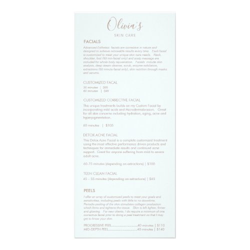 Light Blue Spa Skincare White Service Price Menu