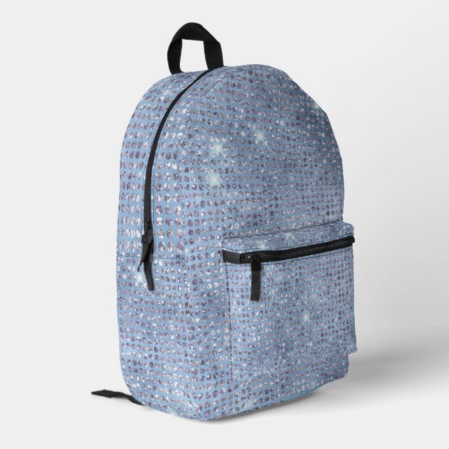 Light Blue Sparkly Faux Sequins Printed Backpack (Back Corner Left)