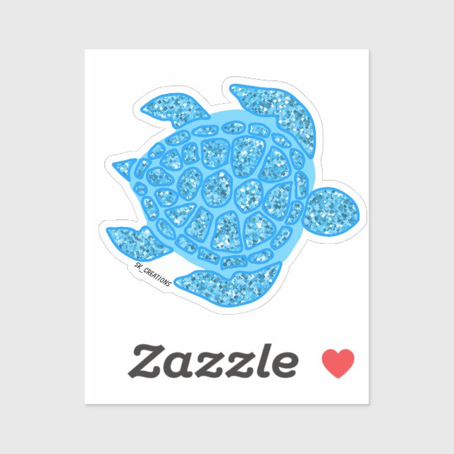 Light Blue Sparkly Turtle  Sticker (Sheet)