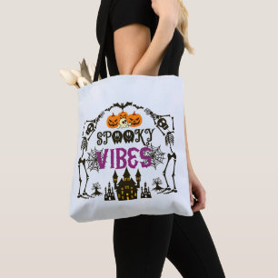 Light Blue Spooky Vibes Halloween Tote Bag