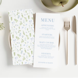 Light blue spring flower garden wedding menu cards