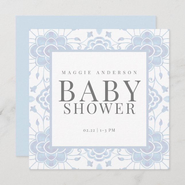 Light Blue Square Baby Shower Invitation (Front/Back)