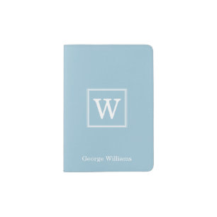 Light Blue Square Monogram Passport Holder