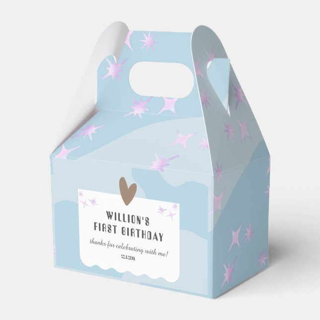 Light Blue Star And Heart Birthday Favor Boxes (Front Side)