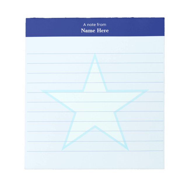 Light Blue Star & Blue Header Lined Notepad (Front)