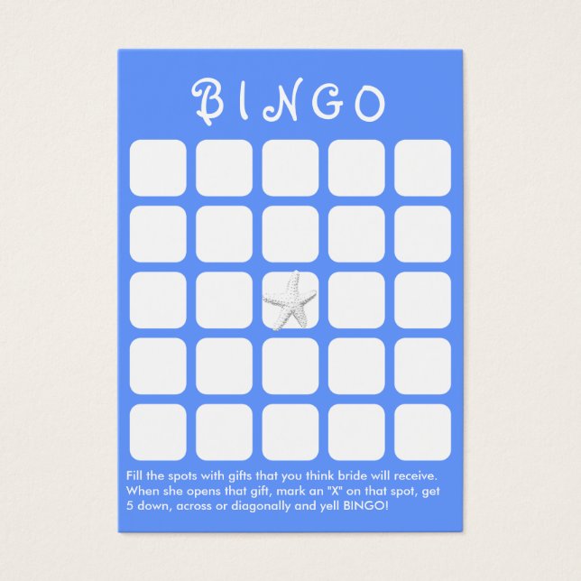 Light Blue Star Fish 5x5 Bridal Shower Bingo Card (Front)