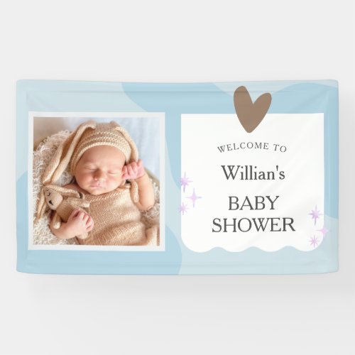 Light Blue Star Photo Baby Shower Welcome Banner