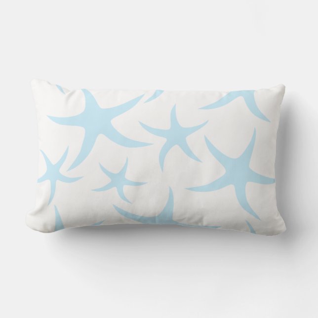 Light Blue Starfish Pattern. Lumbar Pillow (Front)