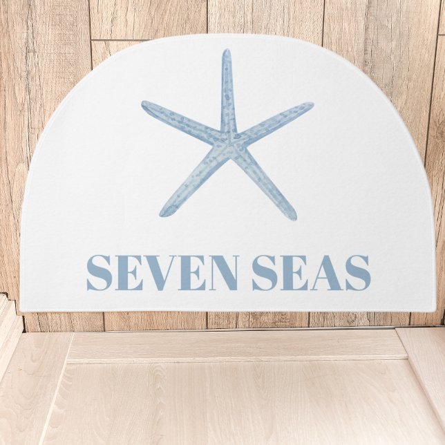 Light blue starfish text modern coastal doormat (Creator Uploaded)