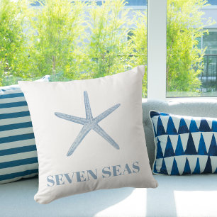 Light blue starfish text modern coastal throw pillow