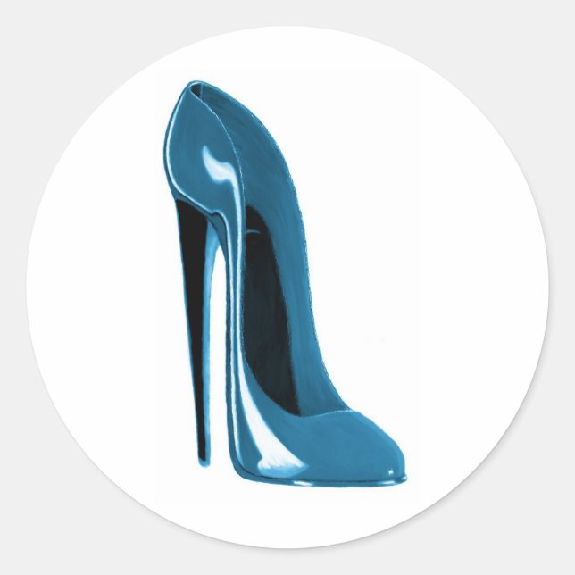 light blue stiletto shoe classic round sticker (Front)