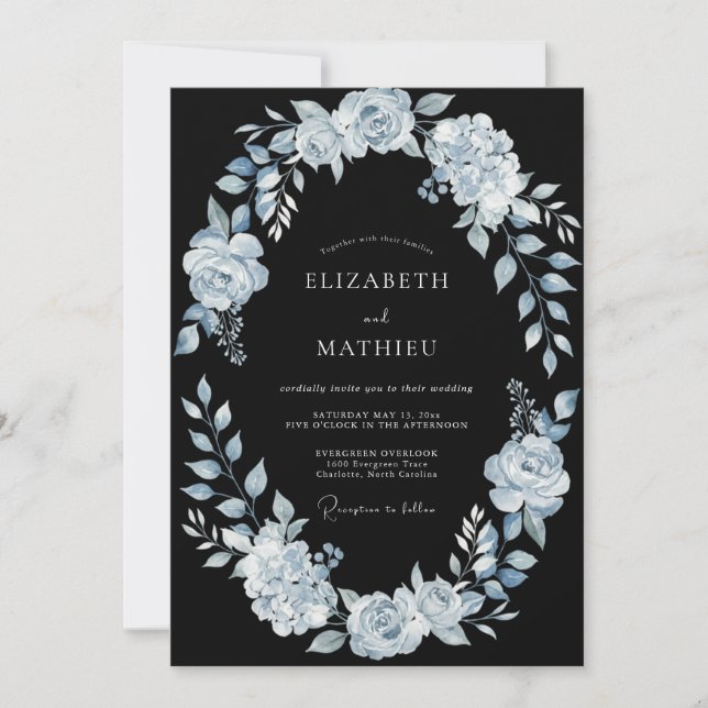 Light Blue Striking Winter Wedding Invitation (Front)