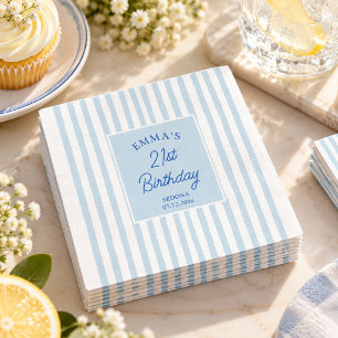 Light Blue Stripe 21st Birthday Coastal Chic Napkins