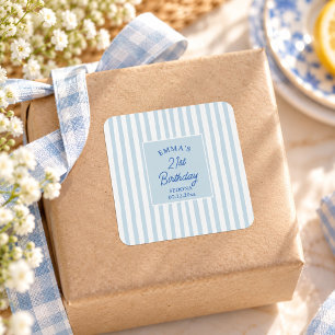 Light Blue Stripe 21st Birthday Coastal Chic Square Sticker