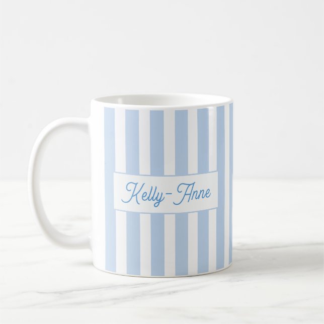 Light Blue Stripe Monogram Coffee Mug (Left)