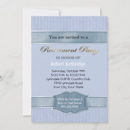 Light Blue Stripe Retirement Party Invitations