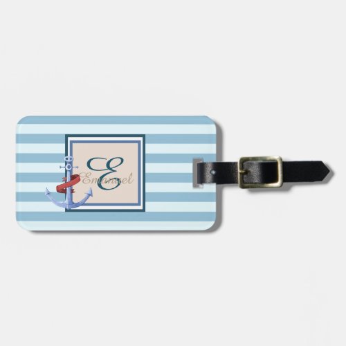 Light Blue Striped Ancor Monogram Luggage Tag