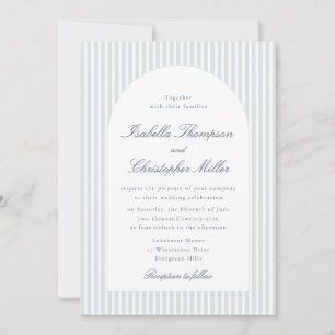 Light Blue Striped Arch Wedding Invitation
