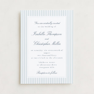 Light Blue Striped Modern Script Wedding Invitatio Invitation