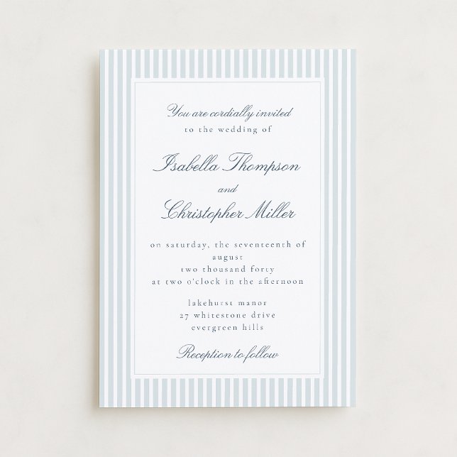 Light Blue Striped Modern Script Wedding Invitatio Invitation (Creator Uploaded)