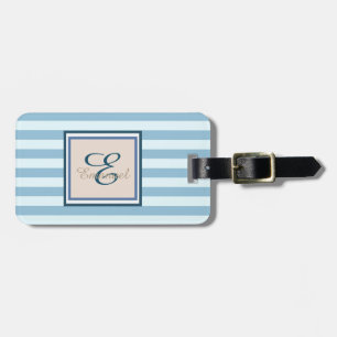 Light Blue Striped Monogram-Personalized Luggage Tag