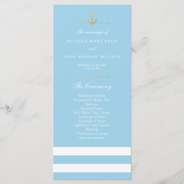 Light Blue Striped Nautical Program Rack Cards (Front)