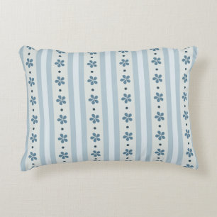 Light Blue Stripes And Flowers Accent Pillow