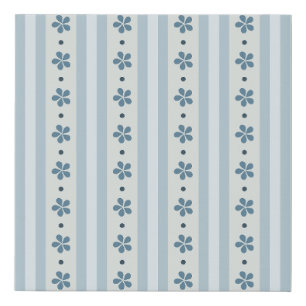 Light Blue Stripes And Flowers Faux Canvas Print