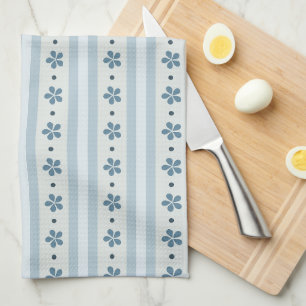 Light Blue Stripes And Flowers Kitchen Towel
