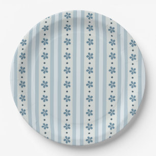 Light Blue Stripes And Flowers Paper Plates