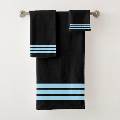 Light Blue Stripes on Black Bath Towel Set