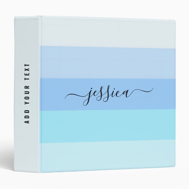 Light blue stripes script name   3 ring binder (Front/Spine)