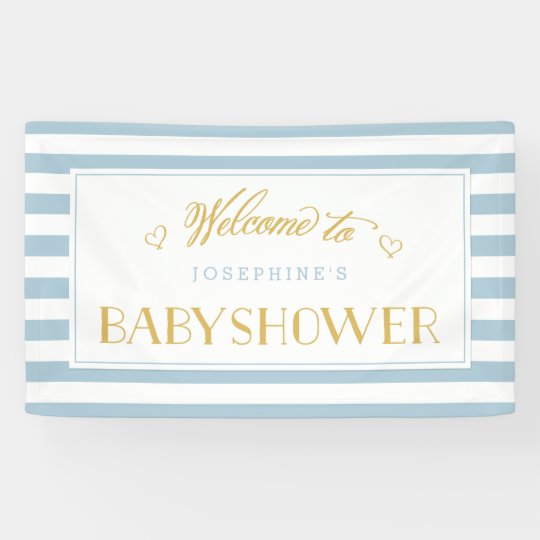 Light Blue Stripes With Gold Mom To Be Baby Show Banner Zazzle Com