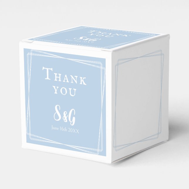 Light Blue Stylish Script Custom Elegant Wedding Favor Boxes (Front Side)