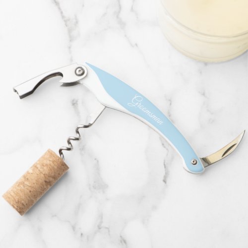 Light Blue Stylized Groomsman Name Waiters Corkscrew