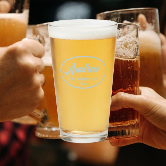 Light Blue Stylized Wedding Groomsman Glass (In Situ)