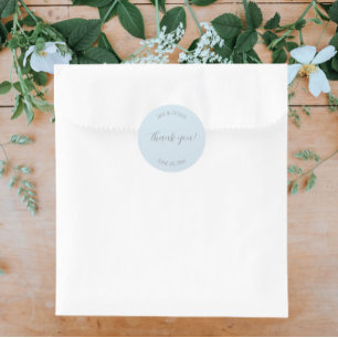 Light Blue Stylized Wedding Thank You Classic Round Sticker