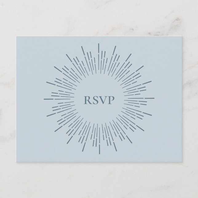 Light Blue Sunburst Wedding RSVP Song Request Invitation Postcard (Front)