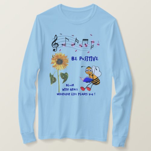 Light Blue Sunflower Bees Positive T_Shirt
