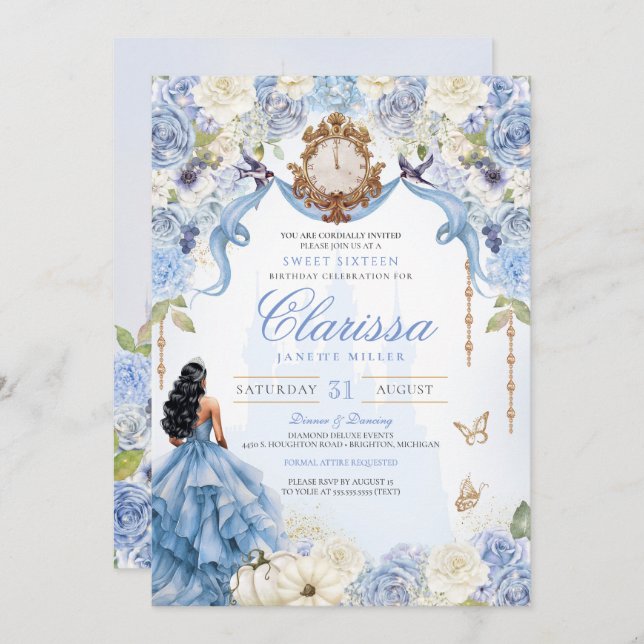 Light Blue Sweet 16 Cinderella V2 Invitation (Front/Back)