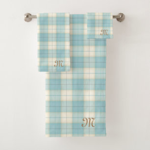 Light Blue Tartan Personalized Monogrammed Bath Towel Set