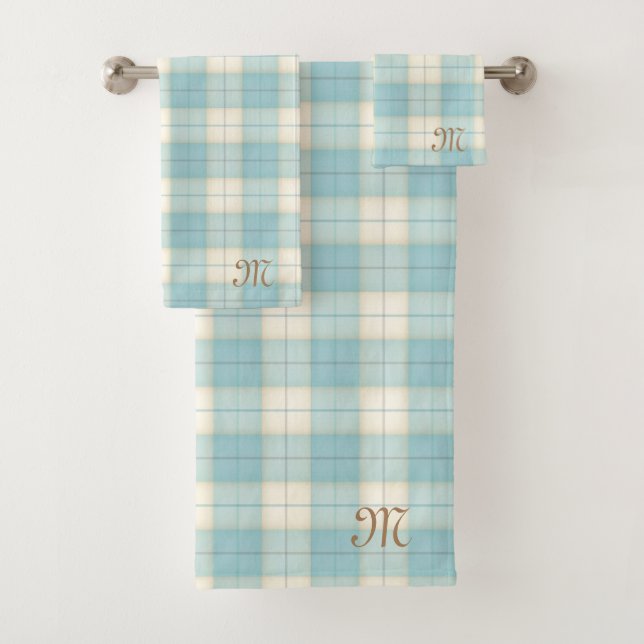 Light Blue Tartan Personalized Monogrammed Bath Towel Set (Insitu)