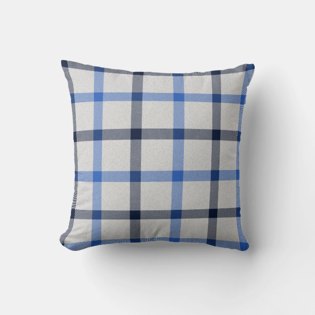 Light  blue tartan plaid checkered country villa throw pillow (Front)