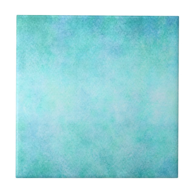 Light Blue Teal Aqua Watercolor Paper Colorful Tile (Front)