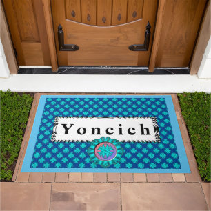 Light Blue/Teal Clover Ribbon by Kenneth Yoncich Doormat