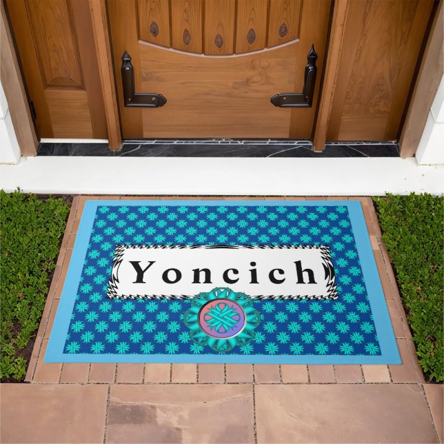Light Blue/Teal Clover Ribbon by Kenneth Yoncich Doormat (Outdoor)