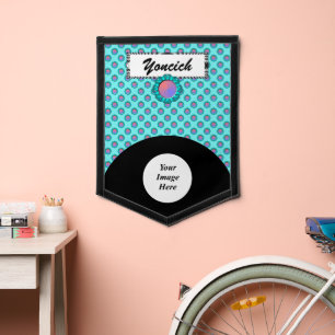 Light Blue / Teal Disc Ribbon (v) by K Yoncich Pennant