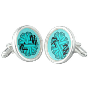 Light Blue / Teal Flower Ribbon by Kenneth Yoncich Cufflinks