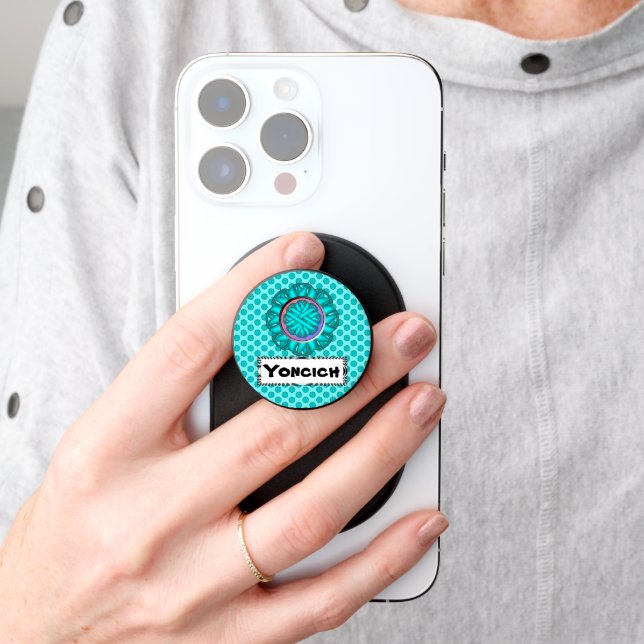 Light Blue/Teal Flower Ribbon by Kenneth Yoncich PopSocket (Hand)