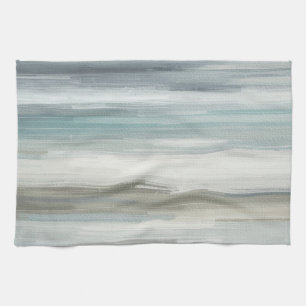 Light Blue Teal Gray Brown Abstract Stripe Kitchen Towel